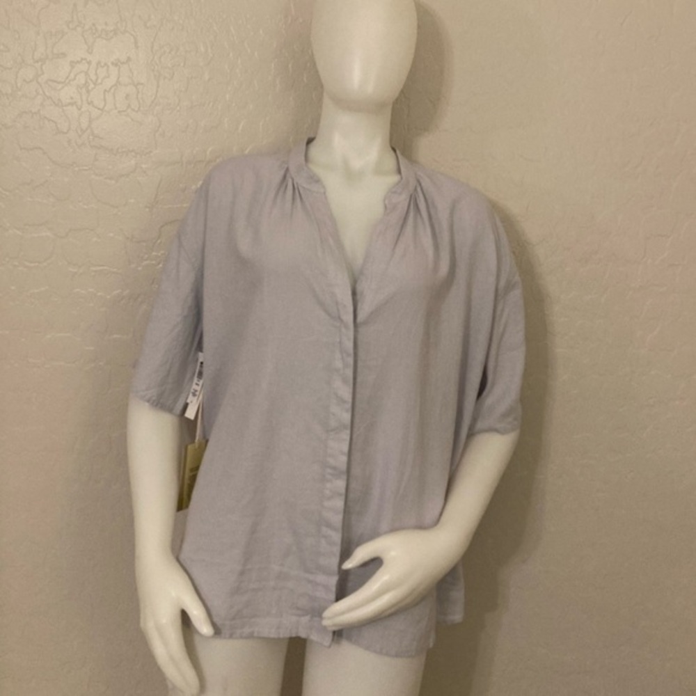 Aritzia Wilfred Free Hanoki Linen Blouse Clement Blue Large